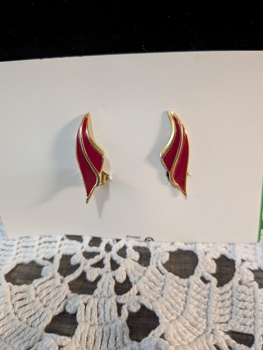Gold-Trim Red Enamel Wave Earrings